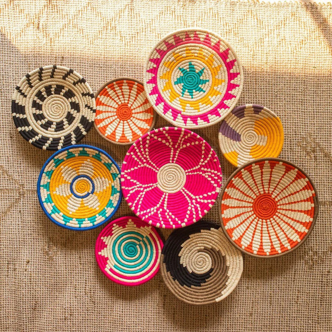 Colorful Wall Plates for home decor made up of Sabai Grass, showcasing intricate weaving and traditional craftsmanship.