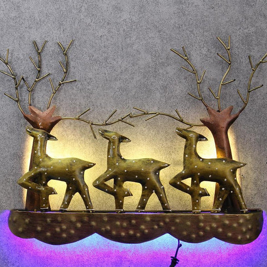 3 deer on rock wall decor