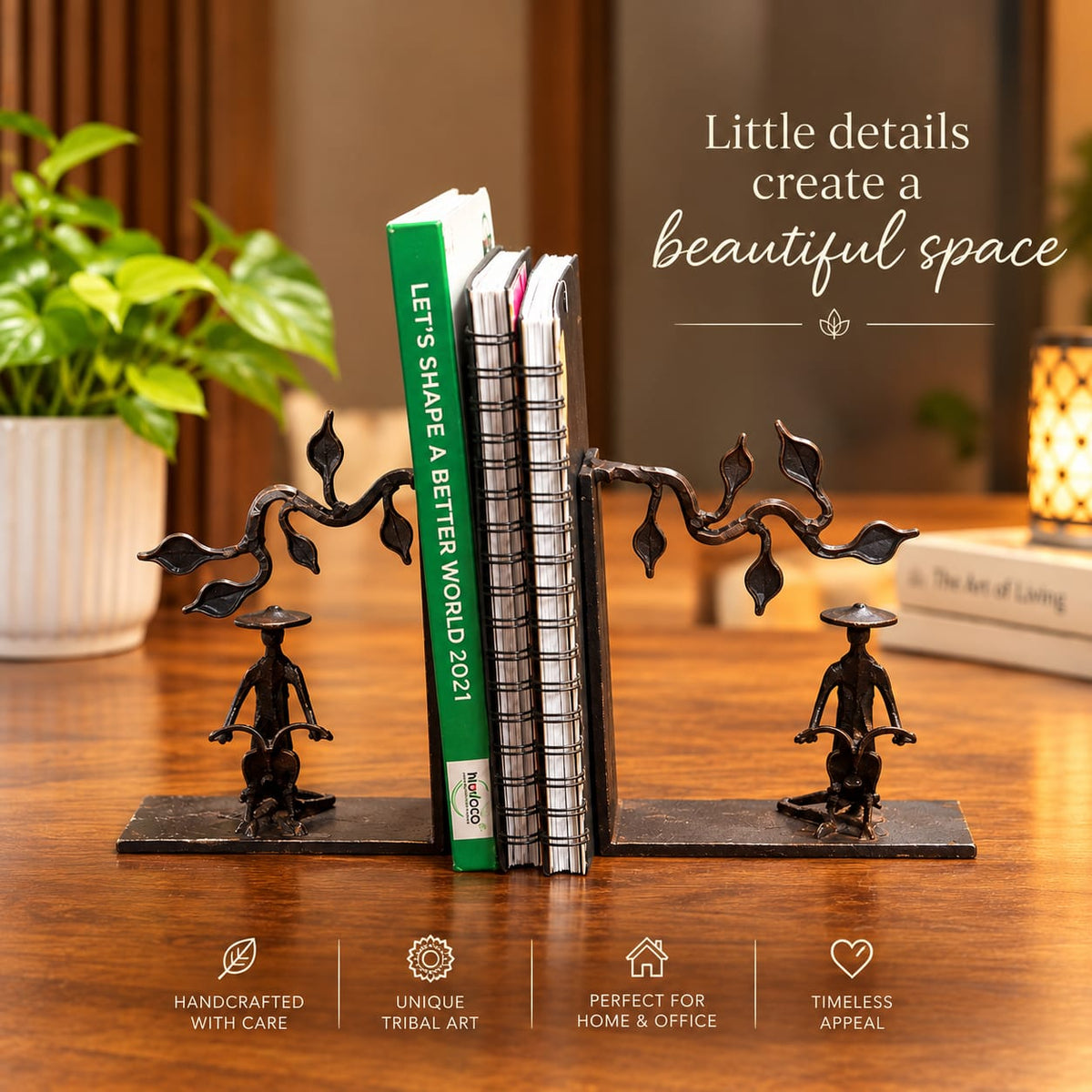 Handcrafted Metal Bookends | Tribal Book Holder -– Elegant Reading & Home Décor