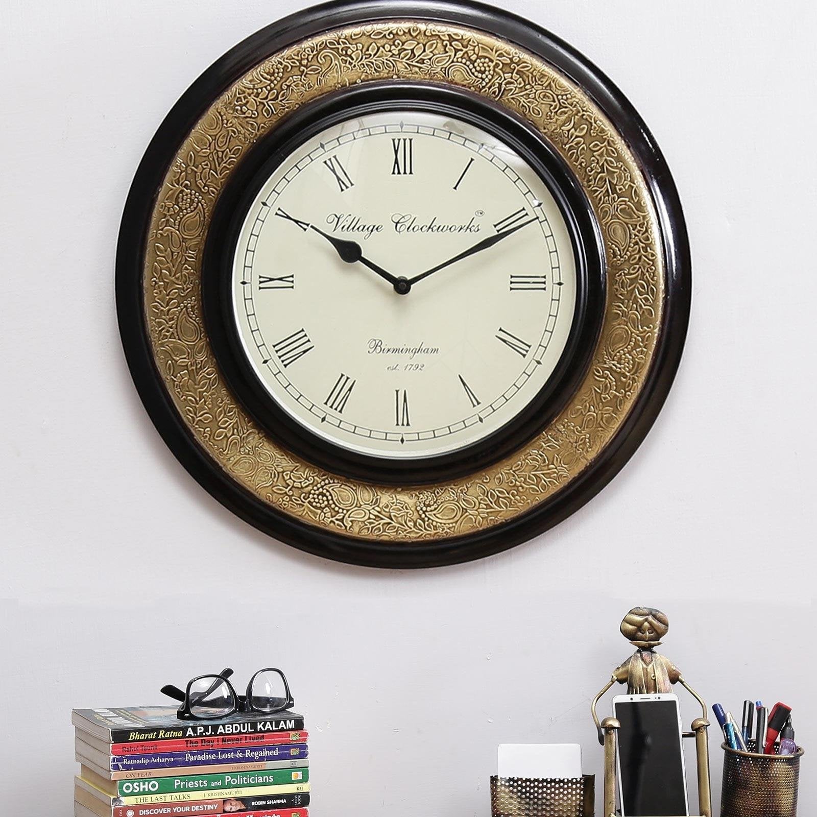 wooden designer wall clock  Brass coated