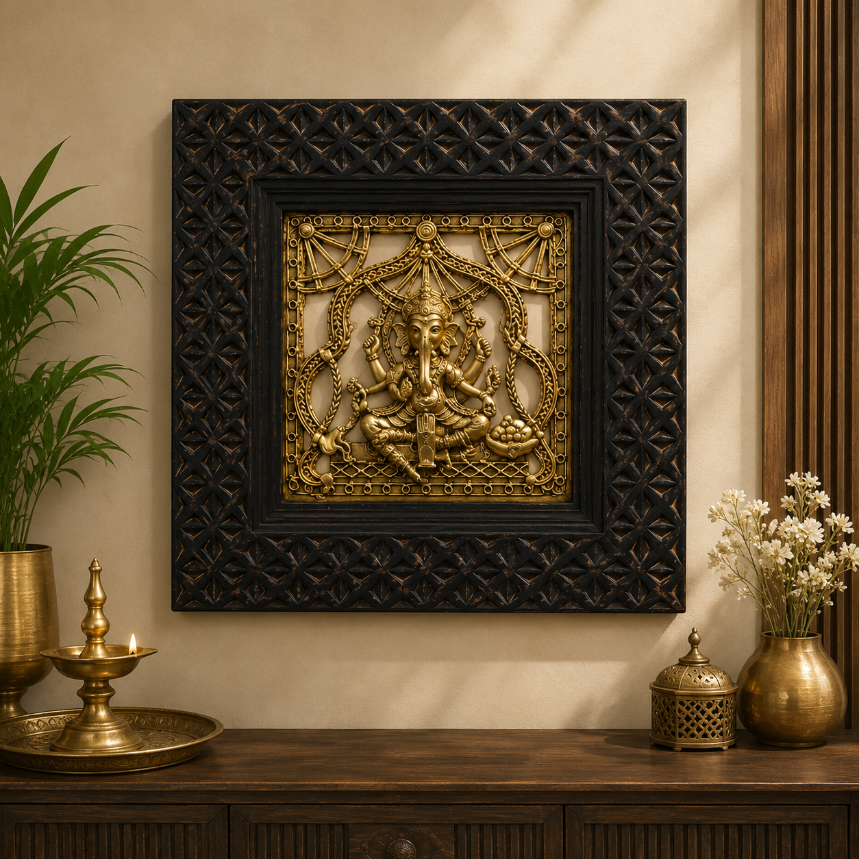 Handcrafted Dokra Ganesha Wall Art | Brass Tribal Frame | SatrangiIndia