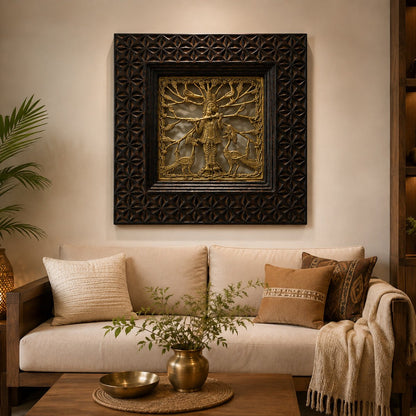 Dokra art of krishna with flute and peacock , on the wall , spiritual and beautiul wall decor