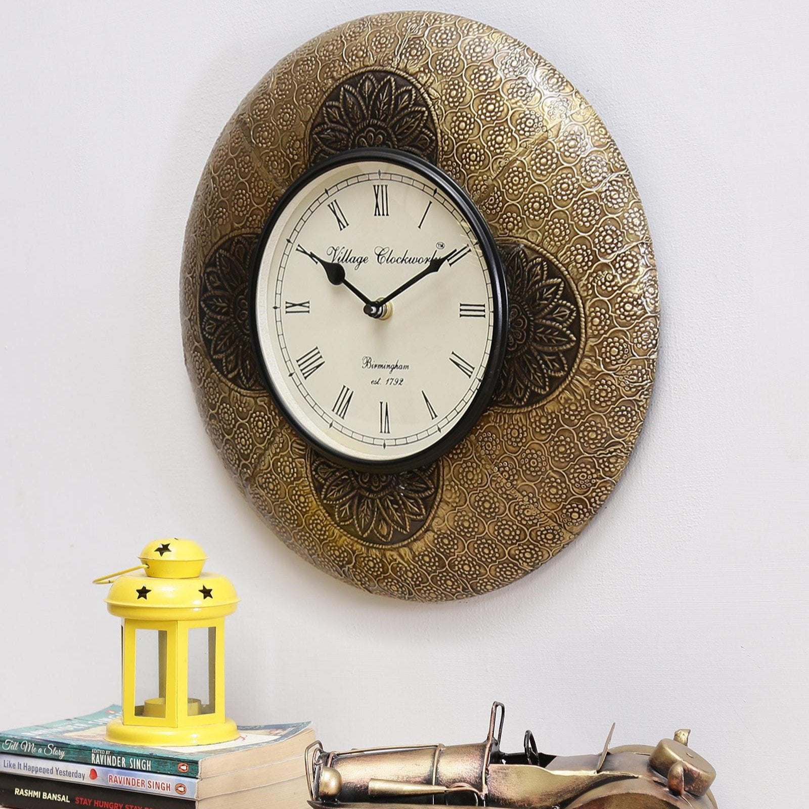 Wooden Wall Clock with Brass Coating